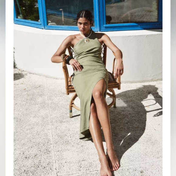 Zara Asymmetric Midi Dress With Linen - Picture 5 of 6